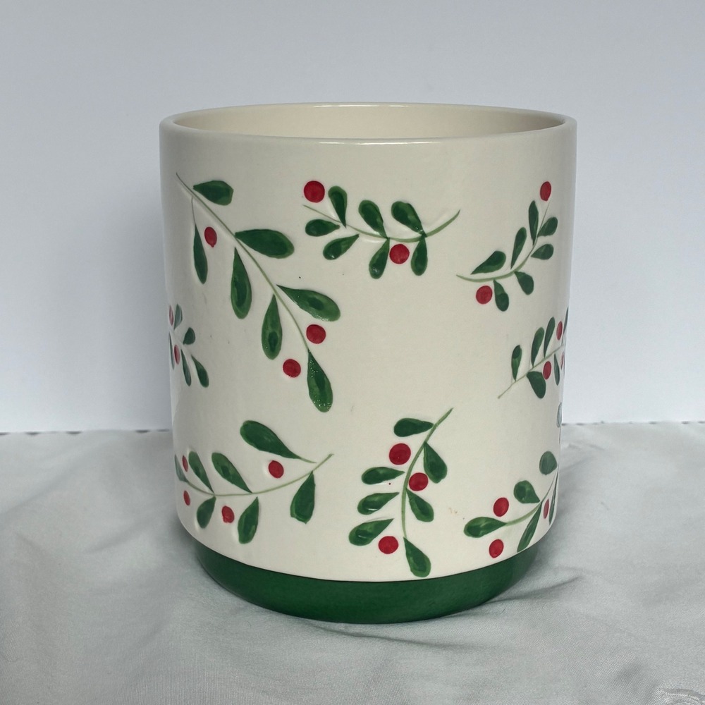 Ashland Floral Crock Planter Farmhouse Xmas Holly Berry Holiday Centerpiece